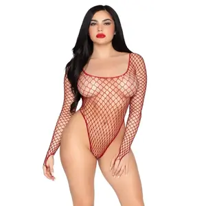 Bodysuit LEG AVENUE 89377 industrial high-cut net bodysuit, red, one size