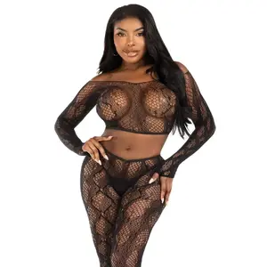 Crop top and footless tights set, LEG AVENUE 89373, black, one size