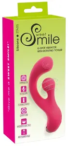 G‑punktu truša vibrators Sweet Smile ar rotāciju, 2 motori, uzlādējams, ūdensizturīgs, 18 cm, ievadīšanas garums 9,5 cm, Ø 3,8 cm