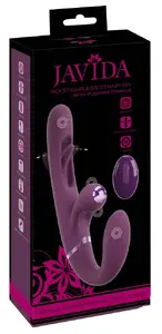 Bez siksniņām Strap-On Flic dubultais vibrators, Javida — kopējais garums 23,5 cm, īsais 9,5 cm Ø3,3 cm, garais 13,5 cm Ø3,5 cm, silikons/ABS, uzlādējams