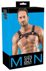 Chest Harness Cottelli Collection Men's black — imitation leather, metal rings, press-stud adjustable