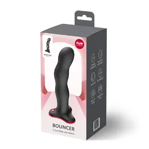 Dildos Fun Factory Bouncer Black ar iekšējiem rotējošiem svariem, silikons, piesūcekle, izliekts gals G‑punkta/prostatas stimulācijai