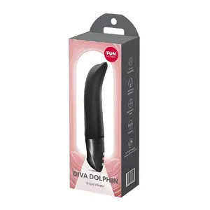 Vibrators FUN FACTORY Diva Dolphin Black — silikona G-spot un klitora stimulators, ūdensizturīgs, 6 režīmi, darbināms ar baterijām