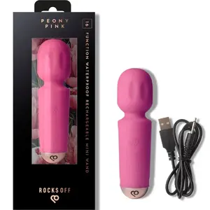 Mini Rechargeable Wand vibrator by Rocks Off – 16 functions, silicone/ABS, rechargeable, water-resistant, precision tip (Peony Pink)