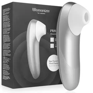 Клиторальный воздушный стимулятор WOMANIZER Pro Vibrant — 11 уровней, IPX7, перезаряжаемый (серо‑серебристый)