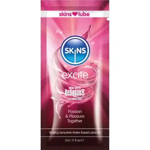 Водная лубрикант одноразовая 5 мл SKINS Excite с L-аргинином, красным клевером и гинкго билоба — покалывающее ощущение, совместим с презервативами