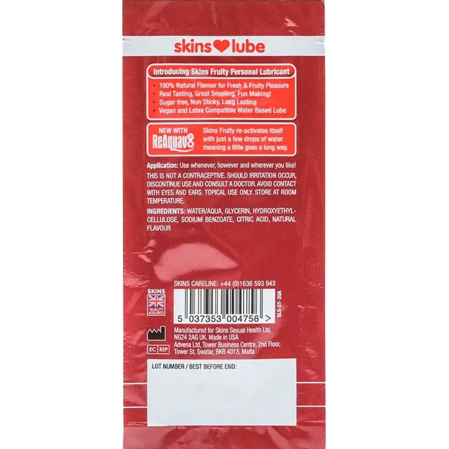 SKINS Fruity Strawberry ūdens bāzes lubrikants 5 ml Photo 2