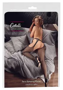 Cottelli Collection Suspender Tights L/XL, Crotchless Net Pantyhose