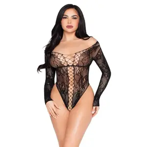 Leg Avenue 89370 tīkliņveida un mežģīņu bodijs, melns, viens izmērs