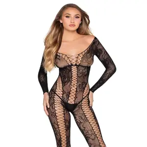 Leg Avenue 89369 tīkliņveida un mežģīņu kombinezons, melns, viens izmērs