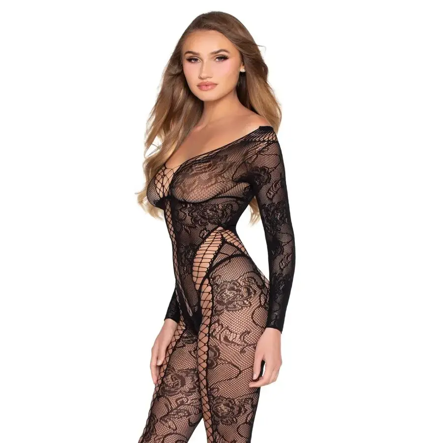 Leg Avenue 89369 tīkliņveida un mežģīņu kombinezons - melns Photo 2