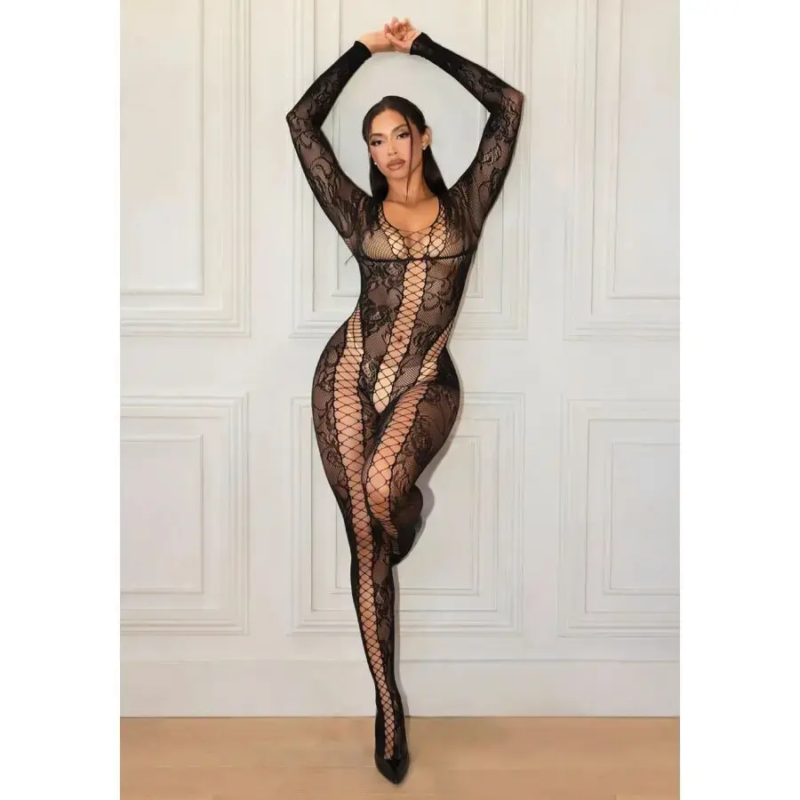 Leg Avenue 89369 tīkliņveida un mežģīņu kombinezons - melns Photo 6