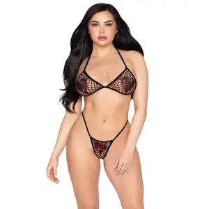 Leg Avenue 86147 Fishnet Bra Top and G-String Panty Set with Rhinestone Hearts