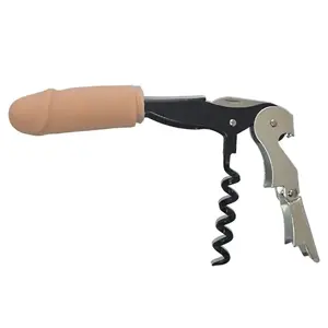Diablo Picante Penis Wine Opener, Two-Step Stainless Steel Corkscrew, Light Tone