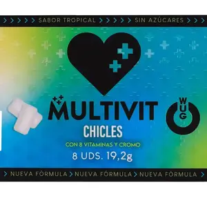 WUG GUM MULTIVIT funkcionālā košļājamā gumija ar multivitamīniem, tropu garša, 8 gab.