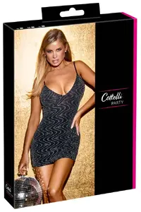 Cottelli Collection Mini Dress M, Black with Silver Zig-Zag Pattern