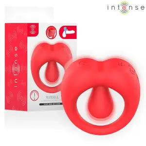 Vibrējošs dzimumlocekļa gredzens INTENSE Russell ar klitora stimulatoru, 10 režīmi, USB, sarkans