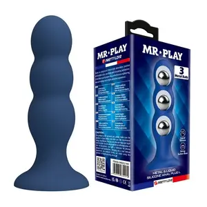 MR PLAY - ANAL PLUG WITH METAL BALLS AND SUCTION CUP BLUE