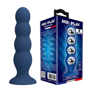 MR PLAY - ANAL PLUG WITH 4 METAL BALLS AND SUCTION CUP BLUE