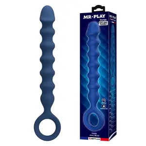 MR PLAY - BLUE SILICONE ANAL BEADS & ANAL PLUG -Ø- 3,4 CM - 28.5 CM