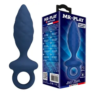 MR PLAY - TEXTURED ANAL PLUG WITH RING BLUE L