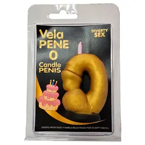 DIABLO PICANTE - PENIS CANDLE IN THE SHAPE OF THE NUMBER 0 GOLD COLOR