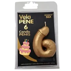 DIABLO PICANTE - PENIS CANDLE IN THE SHAPE OF THE NUMBER 6 GOLD COLOR