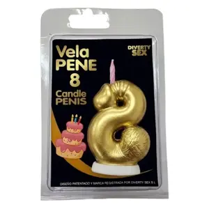DIABLO PICANTE - PENIS CANDLE IN THE SHAPE OF THE NUMBER 8 GOLD COLOR
