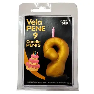 DIABLO PICANTE - PENIS CANDLE IN THE SHAPE OF THE NUMBER 0 GOLD COLOR