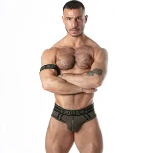 LOCKER GEAR Sporta sietveida džoka biksītes Khaki Izmērs L Zems piegriezums Elpojoša veļa ar priekšējo rāvējslēdzēju un elastīgu jostu