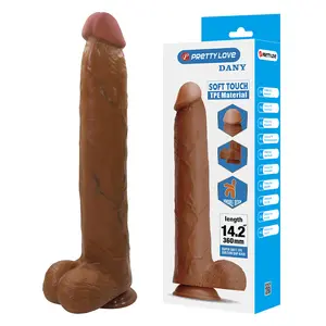 PRETTY LOVE - DANY REALISTIC FLEXIBLE DILDO WITH SUCTION CUP 36 CM -Ø- 5.6 CM BROWN
