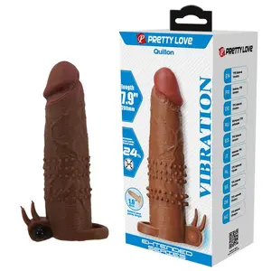PRETTY LOVE - QUILLON VIBRATING PENIS SLEEVE 20 CM Ø 4 CM BROWN