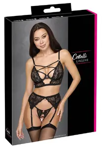 Bra Suspender Set Cottelli Collection 75B/S Black Lace Underwired Crotchless