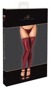 Burgundy Thigh-High Stockings Noir Powerwetlook with Lace Size S