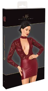 Noir Mini Dress Burgundy Size L Long-Sleeved Two-Piece Design with Choker