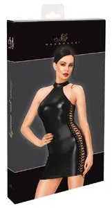 Noir Dress Lacing S Sexy Mini Dress Black Powerwetlook Halterneck Adjustable Lacing