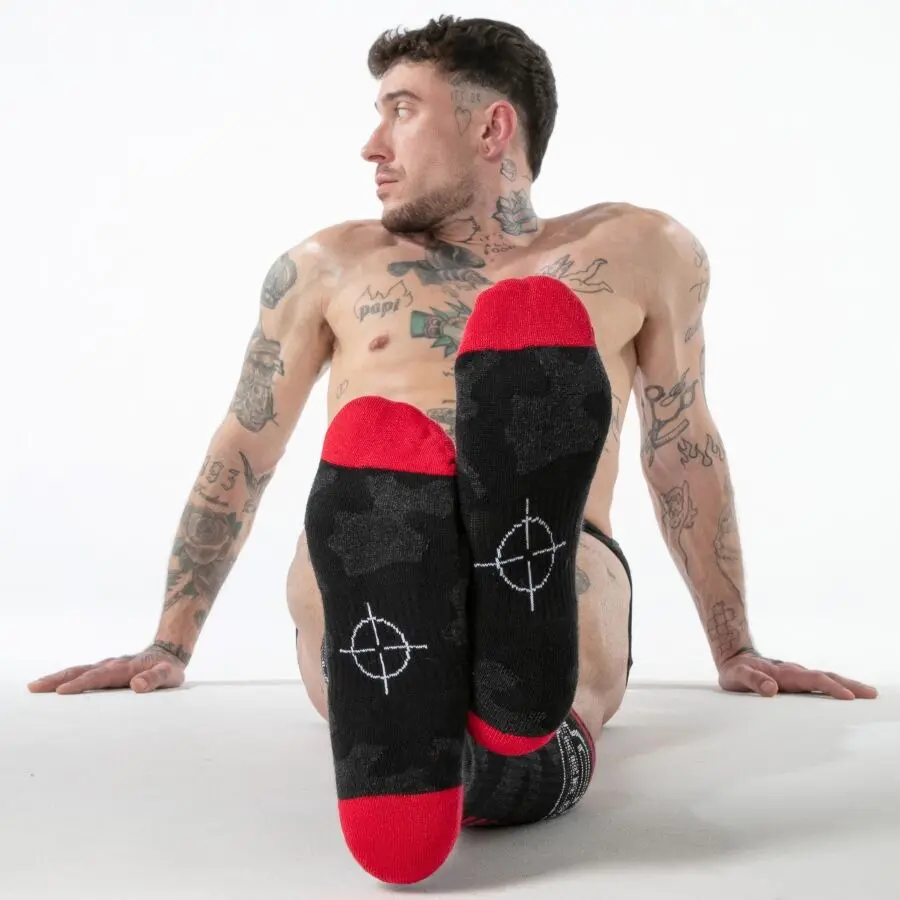 LOCKER GEAR Full Military Knee High Socks Red Photo 3