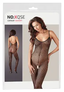 Catsuit by no:xqse black M/L transparent fence net open crotch with foot part polyamide