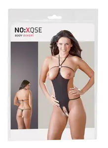Body Sex open S-L no:xqse with halterneck, open cups, open crotch, and rhinestones, made of polyamide and spandex