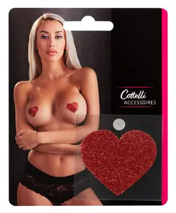 Cottelli Collection Krūtsgalu uzlīmes Heart Sarkanas mirdzošas pašlīmējošas