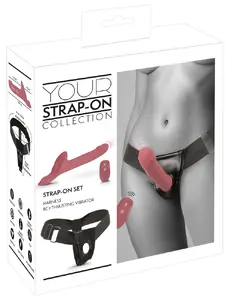 Your Strap-on Collection Pink Strap-On Vibrator with Dual Motors, Thrusting Function, Remote Control, and Adjustable Harness