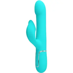 HIGH TECH Rabbit Vibrator Pretty Love Pearls Aqua Green with Twin Motors 7 Vibration Functions 4 Rocking Functions USB Rechargeable ABS Silicone
