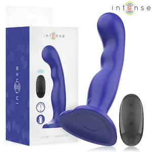 INTENSE SHORTY Vibrator with Suction Cup Remote Control Blue Silicone 10 Vibration Levels Waterproof USB Rechargeable