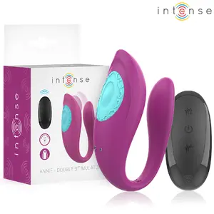 INTENSE ANNIE U-Shaped Vibrator and Stimulator Purple with Remote Control 10 Vibration Functions Waterproof USB Rechargeable Silicone