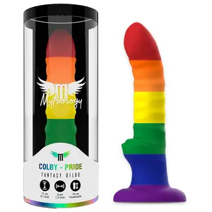 MYTHOLOGY HER COLBY PRIDE DILDO Size M Skin-Safe Silicone Non-Vibrating with Suction Base and Harness Compatibility