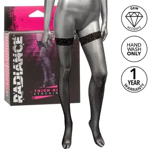 CalExotics Radiance Thigh High Stockings Rhine with Rhinestones and Breathable Mesh