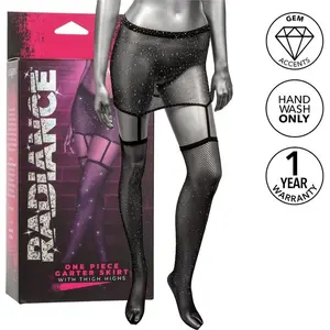 CalExotics Radiance Garter Skirt and Thigh Highs One-Piece Lingerie Ensemble with Breathable Mesh and Rhinestone Details