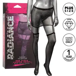 CalExotics Radiance Plus Size Garter Skirt and Thigh Highs Set with Rhinestone Details and Breathable Mesh Design for Sizes up to 3X