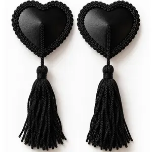 CHILIROSE - CR 4897 HEART-SHAPED NIPPLE COVERS WITH BLACK TASSELS