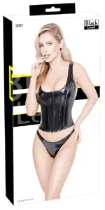 Black Level Vinyl Corset L Spīdīgs Melns Korsetes un Stingi Komplekts no Poliestera ar Poliuretāna Pārklājumu